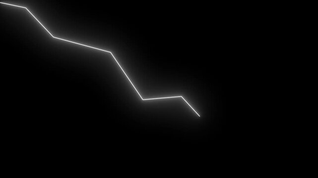 Neon down arrow on a black background displays down . Growing market trend concept. . Glowing Neon dawning arrow animation, unsuccess, Neon dawning arrow animation, unsuccess concept