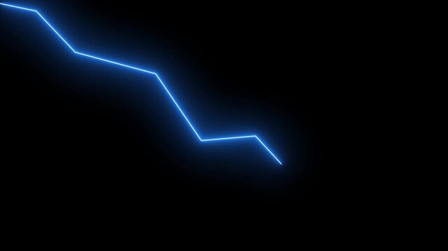 Neon down arrow on a black background displays down . Growing market trend concept. . Glowing Neon dawning arrow animation, unsuccess, Neon dawning arrow animation, unsuccess concept
