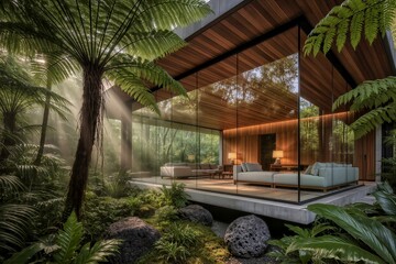 Obraz premium Glass Wall Overlooking a Luxury Vertical Forest