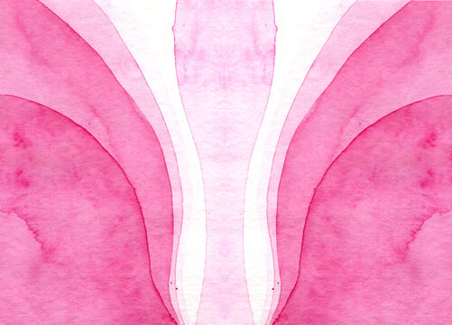 Pink watercolor background depicts an abstract vagina shape