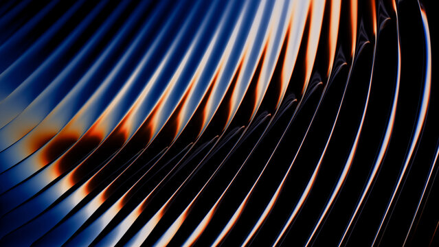 Abstract 3D rendering of iridescent wave and metallic texture