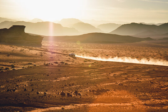 Jordan, Sand dust from a 4-wheeler in Wadi Rum desert