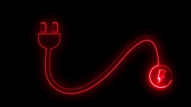 Electrical Plugs With Cables Progressing Neon Red Illustration