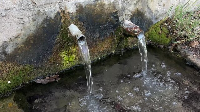 Ca&ntilde;os de una fuente con abundante agua cristalina y fresca