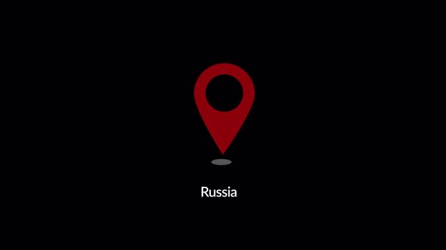 Russia Location Pin GPS Navigation Marker Animation on Transparent Background. Modern Map Pointer Motion  Graphics .Russia Map Pointer Location Pin Marker Animation, 4K with Alpha Channel.