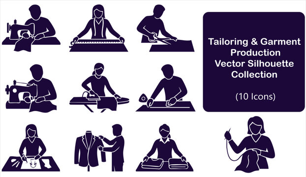 Tailoring and garment production vector silhouette collection