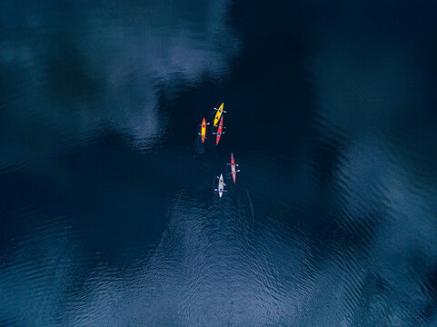 Aerial view of people kayaking in Vuoksi river