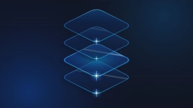 Abstract Glowing Blue Digital Layers Stack for Data Architecture
