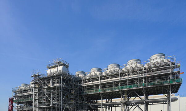 An electrolyzer for hydrogen production stands under construction