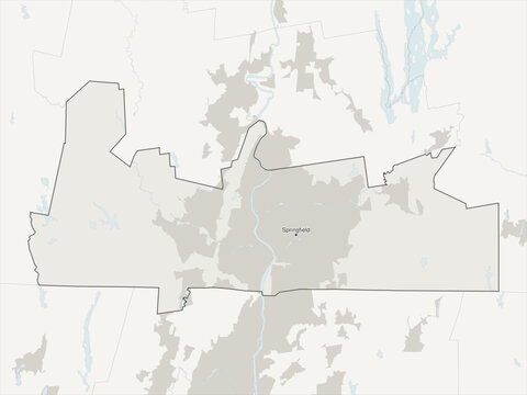 Springfield metropolitan area vector map with county boundaries, urban footprint and hydrography, Massachusetts, USA