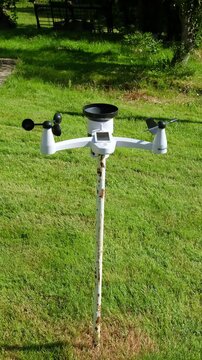 Modern wireless weather station. There are sensors of temperature and humidity, Wind speed and direction, Rain gauge and snow sensors. Solar panel. Meteorological equipment, smart home technology. 4K.