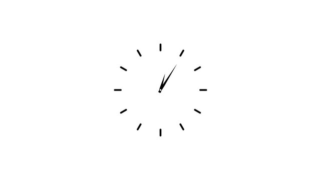 Clock spinning, watch animation on white background with alpha channel. Clock icon flat style. 12 hours clock dial , twenty-four hours time lapse animation. Analog clock spinning animation