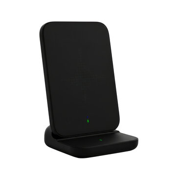 Black wireless charging stand for smartphone isolated on transparent background
