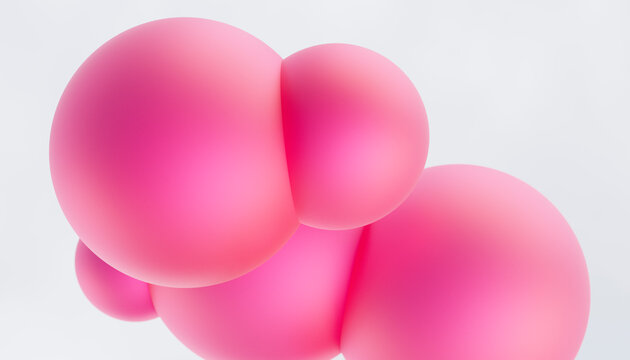 Abstract 3D rendering of floating pink spheres on white background