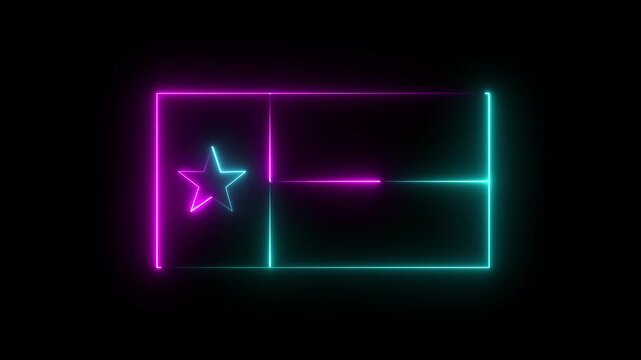 Glowing Neon Texas State Flag Icon Featuring American Freedom, Patriotic Symbol, USA Identity, National Pride and Travel Concept 4K Loop Motion Graphics.