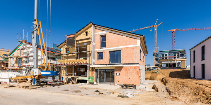 Germany, Baden-Wurttemberg, Waiblingen, Construction site of modern house