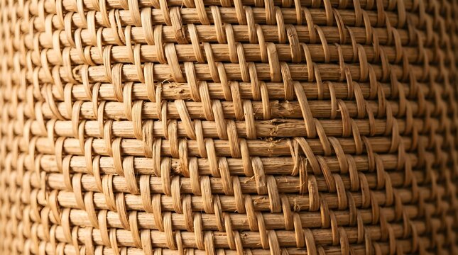 Natural woven rattan texture background, close up of organic wicker basket pattern, rustic brown straw fiber material for interior design