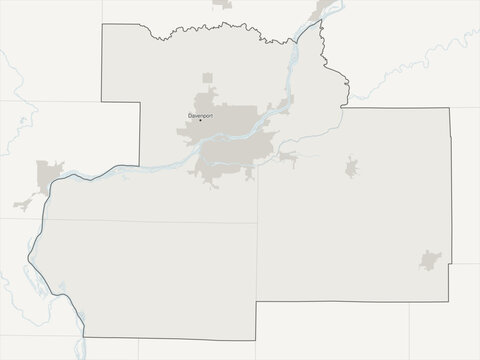 Davenport-Moline-Rock Island metropolitan area vector map with county boundaries, urban footprint and hydrography, Iowa and Illinois, USA