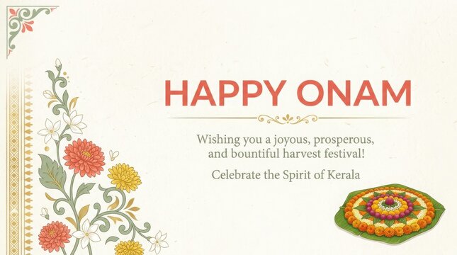 Happy onam wishing you a joyous prosperous and bountiful harvest festival celebrate the spirit of kerala.