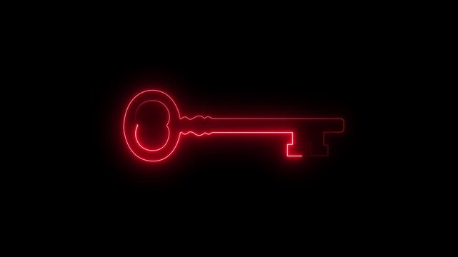 Glowing neon line Key icon isolated security privacy password protection safety animated. Neon key Animation Home Protection, Privacy, Safety and Digital Security 4K Loop..