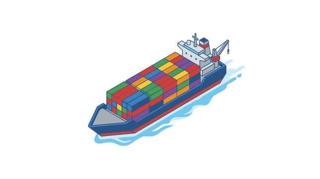 Colorful cargo ship sailing on water.
