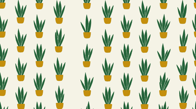 Minimalist Green Potted Snake Plant Seamless Pattern Illustration Design KFA