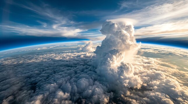 Aerial View of Large Cloud Formation with Bright Sunlight and Blue Sky