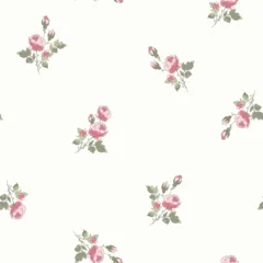 Vintage Ditsy Rose Seamless Pattern with Romantic Pink Cottage Garden Flowers on Soft Cream Background © Zenina-Lembrik