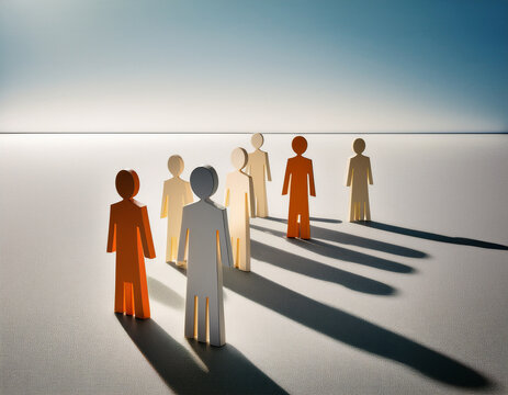 Figures Casting Shadows Symbolizing Diversity and Community Unity