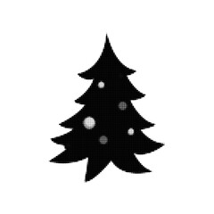 Fototapeta premium Black and white pixel art christmas tree with stars illustration
