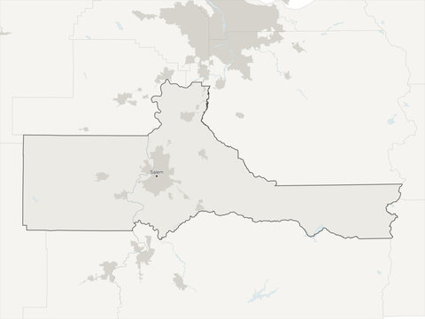Salem metropolitan area vector map with county boundaries, urban footprint and hydrography, Oregon, USA