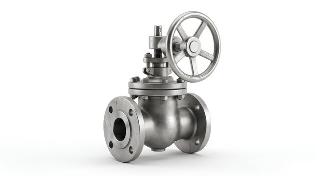 Cast iron gate valve isolated on a white background from a raised three quarter angle