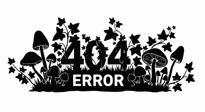 Whimsical 404 error design with mushrooms and vines