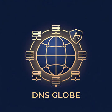 DNS globe infographic with secure server network icons.