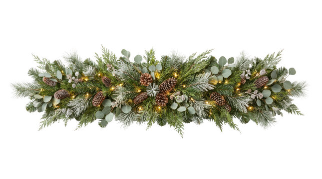 Decorative eucalyptus table runner with berries and leaves isolated on transparent background