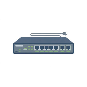 Ethernet network switch hub with multiple connection ports.