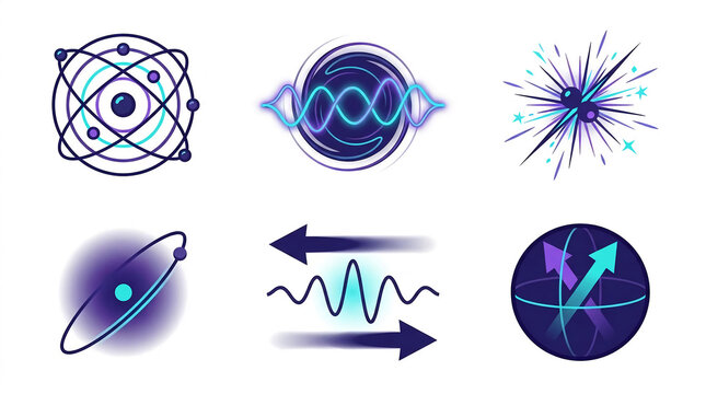 Physics and quantum science icon set.