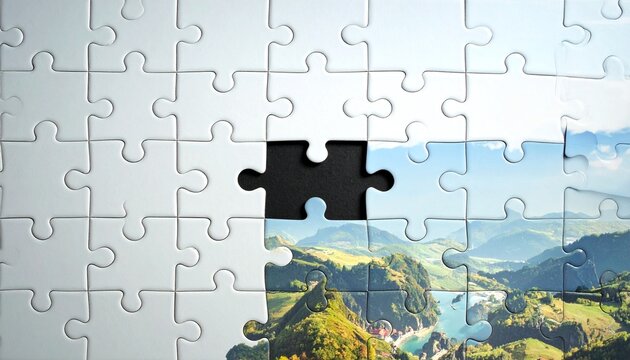 A nearly completed puzzle made of colorful joyful memories with only one dark piece representing failure, symbolic concept, realistic lighting, top-down composition, premium concept photography