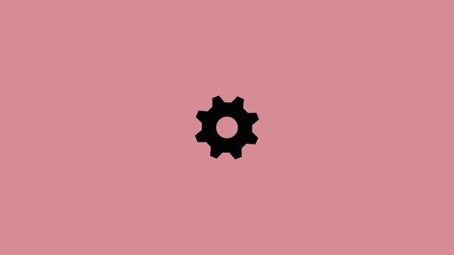 Black Gear Cogwheel Icon Zooming In and Rotating on Pink Background