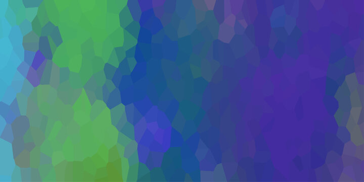 Abstract geometric mosaic pattern with a vibrant gradient shifting from bright turquoise and lime green to deep indigo and royal purple