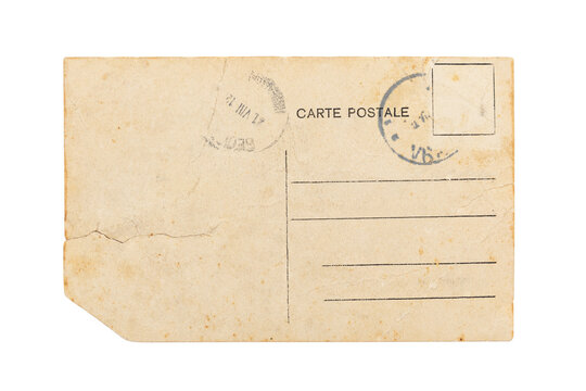 Blank backside of old postcard isolated on white, including clipping path