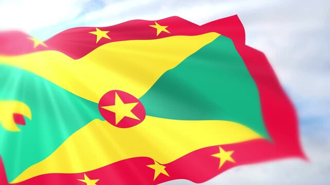 Grenada Flag Seamless Loop 4k 60fps on Sky Background