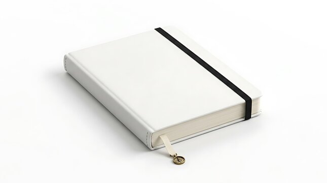 White Notebook with Black Elastic Band and Compass Charm