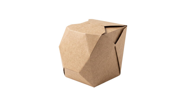 Eco-friendly brown kraft paper food container, geometric cardboard takeaway box for restaurant packaging, sustainable disposable meal carton isolated PNG with Transparent Background