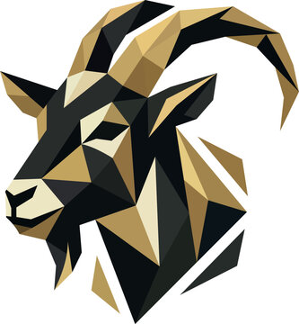 Low poly geometric goat head illustration with gold leaf animal head modern art geometric