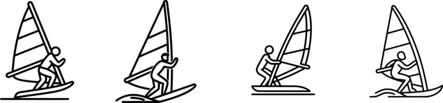 A windsurfer glides across the water with a sleek sail and board, embodying the sports dynamic elegance in a minimalist flat vector style