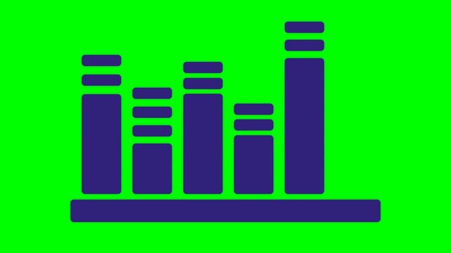 Vertical blue audio equalizer bars jumping on a green screen