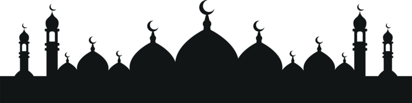 Row of mosque domes and minarets silhouette with silhouette religion architecture building
