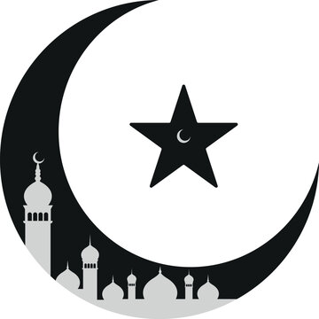 Islamic crescent moon and star symbol with silhouette of mosque architecture crescent religion