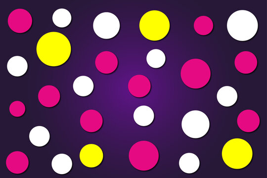 Colorful polka dots on a purple background.
